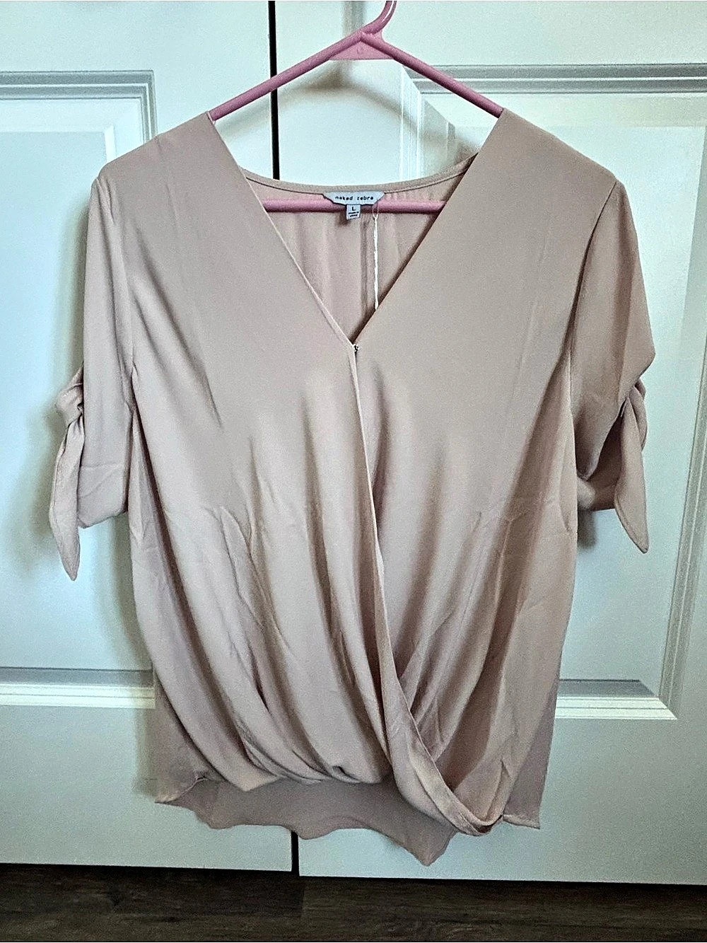 Naked Zebra Draped Tie-Sleeve Blouse in Pink Size Large Like New